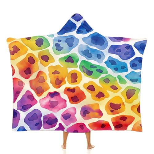 MGDIFYXAA Acuarela Manta con Capucha Calentita - Estampado de Leopardo Colorido Grande Capa Manta de TV Súper Suave y Cálida para Mujere Hombres 150 × 200 cm