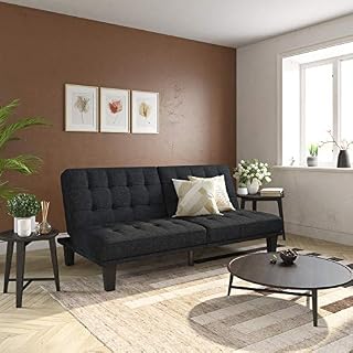 DHP Dexter Futon & Lounger, Convertible Sofa Bed & Couch, Navy Blue Futon