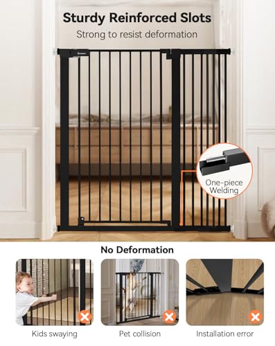 COMOMY 107 cm Extra Hoch Türschutzgitter, 75-110 cm Breit Treppenschutzgitter ohne Bohren, Türgitter für Baby, Kinder, Hund und Katze, Metall, Automatisches Schließen, 90°Stop (Schwarz)