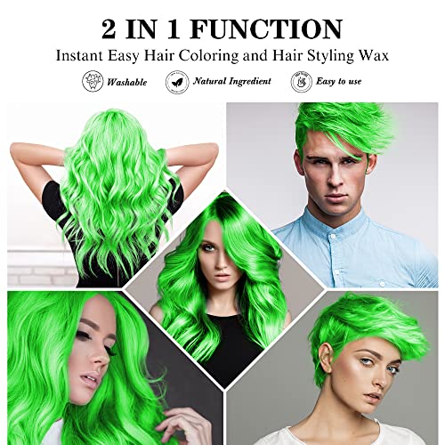Temporary Green Hair Spray Color Wax 4.23 Oz, Instant Natural Hairstyle Cream Dye, Disposable Coloring Mud For Men Women Youth, Washable Styling Pomades, Party Cosplay Diy Halloween #TOP2