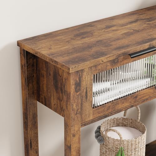 GAOMON Entryway Table, Wood Console Table with 2 Glass Drawers, 2 Tier Sofa Table with Storage for Living Room, Foyer Tables for Entryway-Vintage