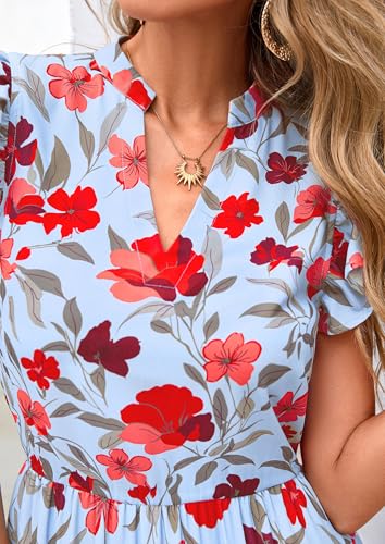 Image of PRETTYGARDEN Women's 2026 Summer Floral Midi Dress Cap Sleeve V Neck Ruffle Long Flowy Boho Casual Beach Vacation Dresses