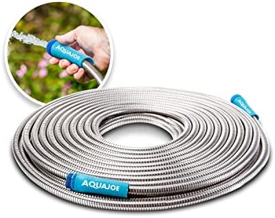 Aqua Joe AJSGH50 1/2-Inch Heavy-Duty, Puncture Proof Kink-Free, Spiral Constructed 304-Stainless Steel Metal, Garden Hose, 50-Foot