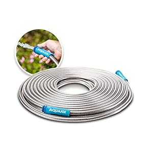 Aqua Joe AJSGH50 1/2-Inch Heavy-Duty, Puncture Proof Kink-Free, Spiral Constructed 304-Stainless Steel Metal, Garden Hose, 50-Foot