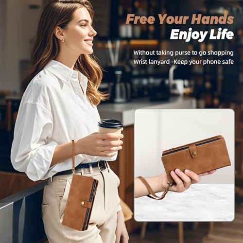 TwoHead Designed for iPhone 13 Wallet Case with Card Holder,Detachable Magnetic Phone Case with Wallet PU Leather Wallet Phone Case for iPhone 13 Case Wallet for Women/Men with Wrist Strap(Brown) by TwoHead - Used condition - Image 7