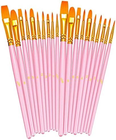 BOSOBO Paint Brushes Set, 2 Pack 20 Pcs Round Pointed Tip Paintbrushes Nylon Hair Artist Acrylic Paint Brushes for Acrylic Oil Watercolor, Face Nail Art, Miniature Detailing & Rock Painting, Pink