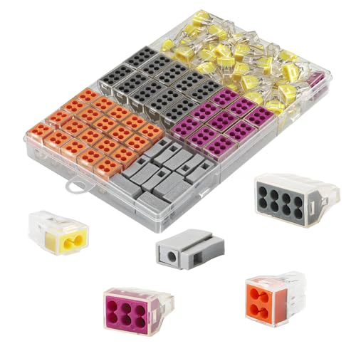 CESFONJER 92Pcs Mini Bornes de Connexion, Bornes De Connexion Rapide，Splicing Connecteur S273 pour Fils Rigides 40 x 2 entrées + 20x 4 entrées + 10x 6 entrées + 10x 8 entrées + 12 x 1 entrées