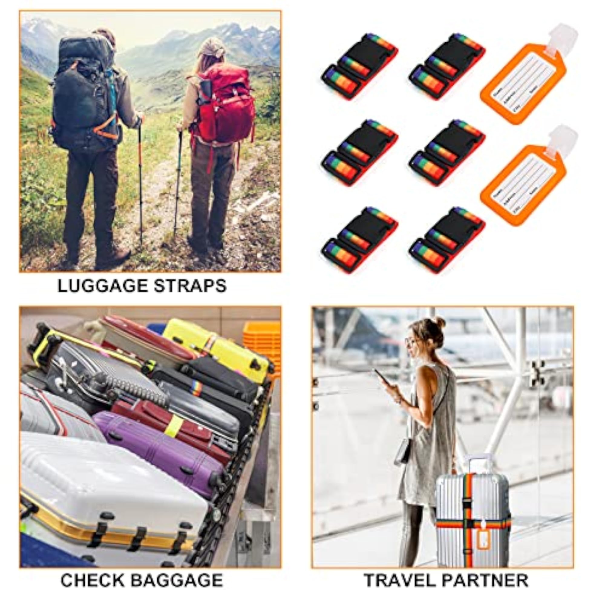 4 Pcs Adjustable Personalised Luggage Straps
