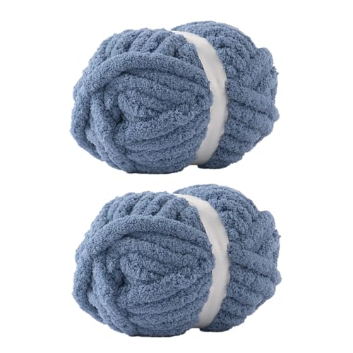 Blue Jumbo Chunky Chenille Yarn for Crocheting, Thick Plush Yarn for Hand Knitting Blankets, Super Soft Bulky Yarn for DIY Projects, 2 Jumbo Pack