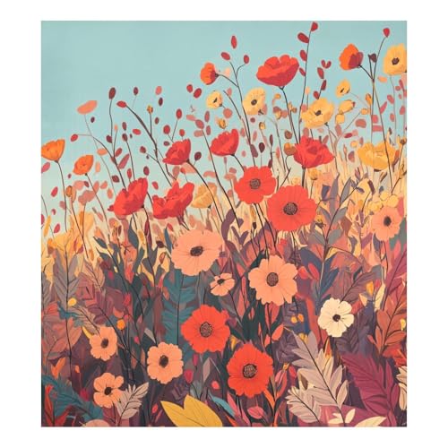 QwThum Autumn Poppy Flowers Dishwasher Magnet Cover Front Decoration Refrigerator Magnetic Sticker Home Cabinet Appliances Stickers Fashion Vintage Simple Art Magnetic Cover Moms Day 23x26Inch