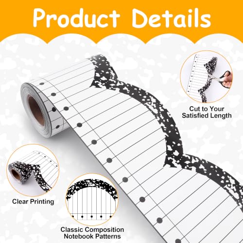 Bulletin Board Borders, 32.8ft Composition Notebook Bulletin Black White Posterboard Bulletin Board Trim for Classroom Door Wall Decor Home School Office Chalkboar Back to School Decorations - Image 3