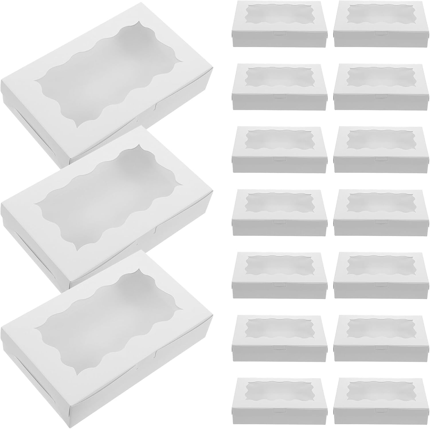 RUNROTOO 50pcs Rectangular Kraft Paper Macaron Packing Boxes with White Lace Window, Paper Dessert and Cookie Containers for Party Baking and Portable Treat Storage