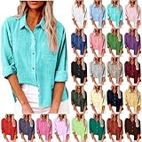 Long Sleeve Shirts for Women Button Down Shirts for Women Gauze Cotton Long Sleeve Shirt Collared Plus Size Blouses 2025 Summer Linen Tops Clothing