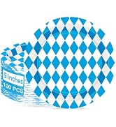 100 PCS Oktoberfest Dinner Plates, 9" Round Oktoberfest Party Supplies, Bulk Blue and White Check...