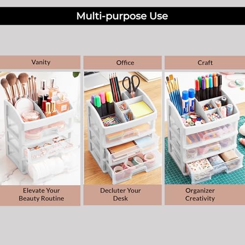 Image of ALOXE Makeup Organisers & Storage Box | Space Saving Makeup Organizer Stand for Dressing Table & Skincare Storage (3-Tier White)