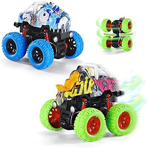 Dinosaur Toys for Kids 3-5,2pcs Toy Cars for Todders,Monster Trucks for Boys Double-Directions Push and Go Race Car Toys Gifts for Kids Birthday Christmas
