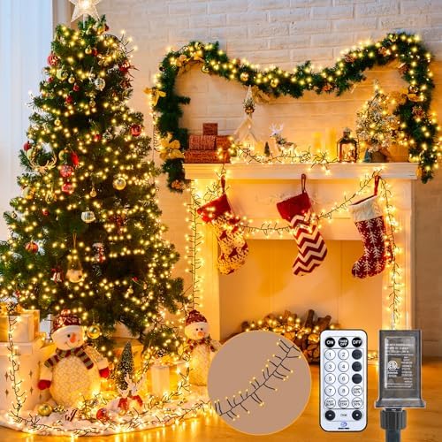Cluster-Lights-Christmas-Tree-Lights-Outdoor, 1000 LED 50 Ft Christmas Firecrackers String Lights, 12 Modes Timer Remote Waterproof Plug in Twinkle Fairy Lights for Xmas Tree Garland Window Party