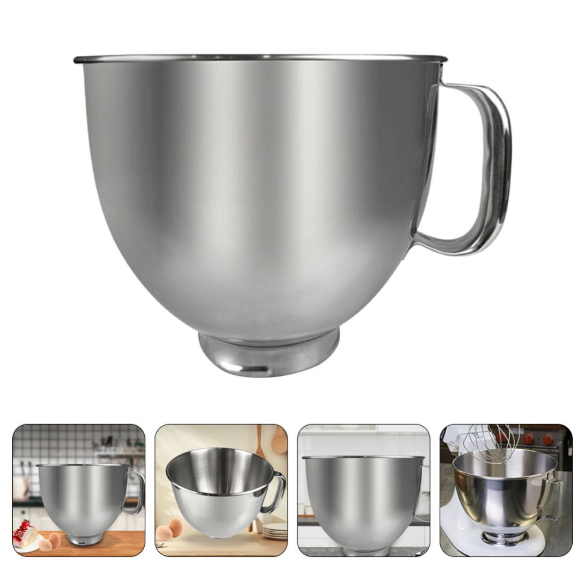 INOOMP Edelstahl Rührschüssel 5l Flacher Boden Silber Kompatibel mit Standmixern Ersatzschüssel für Mixer mit Komfortablem Griff für Küchenmaschine