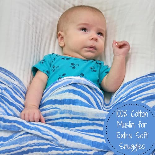 Image of LollyBanks Swaddle Blanket | 100% Muslin Cotton | Newborn and Baby Nursery Essentials for Boys, Registry | Ocean Shark and Whale 3 Pack