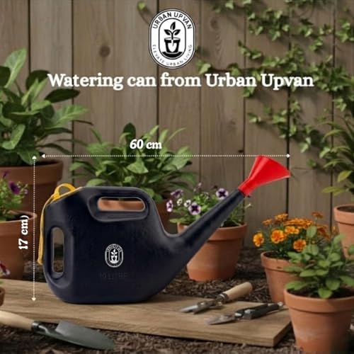 Image of Urban Upvan Plastic Watering Can 10L | Ergonomic Handle for Comfortable Grip | Fade Resistant, Lightweight & Easy to Use | Durable | Includes Sprinkler Spout | Black