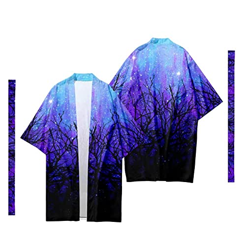 Men's Lightweight Japanese Kimono Jacket Seven Sleeve Open Front Robe Cardigan Casual Bathrobe Sleepwear Loungewear (Black-2,6XL,Mens)