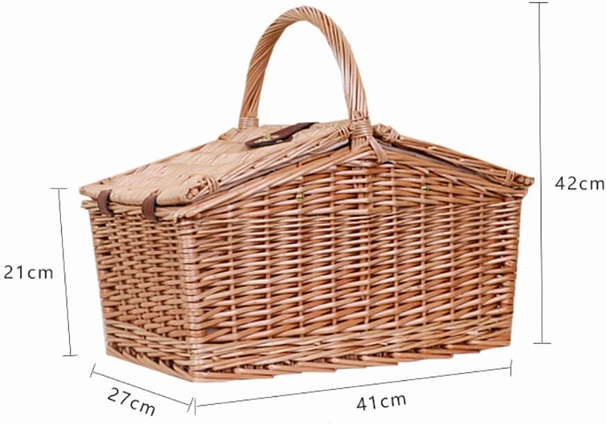 Picnic Basket for 4 -Wicker Picnic Basketr with Lid and Handle & Liners,Willow Shopping Basket,Picnicr Set,Complete Picnic Accessories for Picnics,Parties and BBQs (Small Daisy 41 * 27 * 42cm)