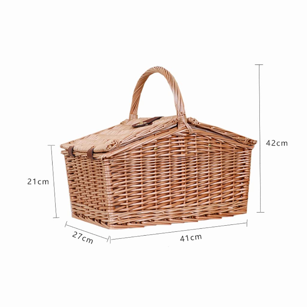 Cesta de picnic para 4 – Cesta de picnic de mimbre con tapa, asa y forros, cesta de la compra de sauce, juego de picnic, accesorios completos de picnic para picnics, fiestas y barbacoas