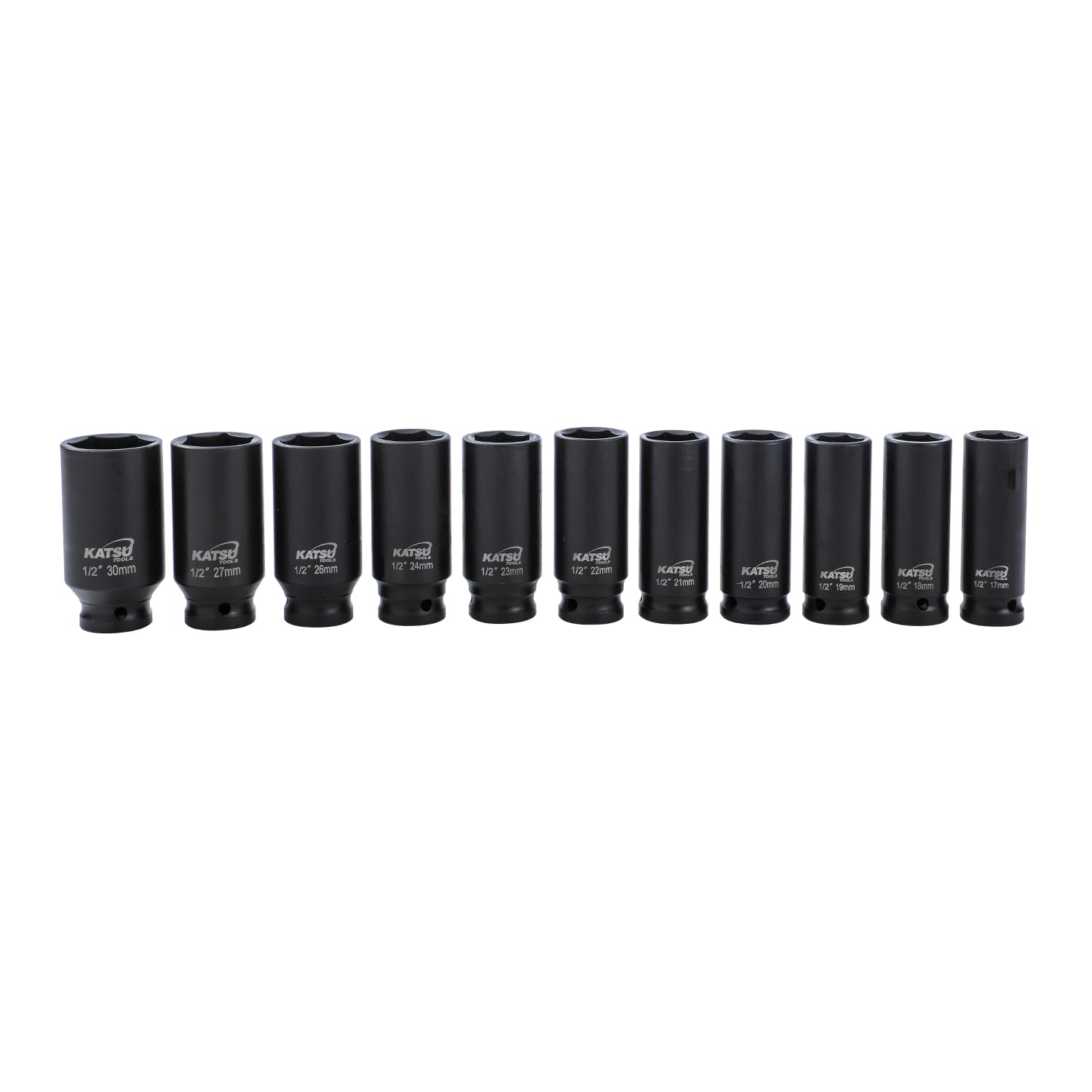 KATSU Tools Zestaw 43 szt. wytrzymałych nasadek udarowych 1/5.1 cm Napęd 6-punktowy 9-30 mm metryczny standardowy/głęboki zestaw nasadek udarowych, stal stopowa chromowo-wanadowa, narzędzie