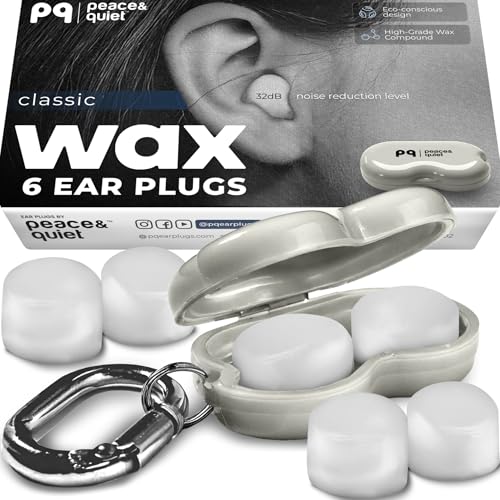 PQ Wax Ear Plugs for Sleep - 6 Silicone Wax Earplugs for Sleeping and Swimming - Gel Ear Plugs for Noise Cancelling, Ear Protection - Sleeping Earplugs with Sound Blocking 32 Db (6-Pillows). White