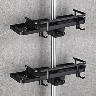 TRUSTLIFE Bathroom Shower Shelf Shower Caddy No Drilling Caddy Storage Shelves Shower Pole Shelf Bathroom Shower Organiser Rack with Towel Hook and Shower Head Hook for 15mm-25mm shower rod 2 Packs