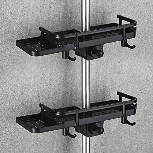 TRUSTLIFE Badezimmer-Duschregal, Duschablage ohne Bohren, Caddy, Aufbewahrungsregale, Duschstangenregal, Badezimmer, Rack mit Handtuchhaken und Duschkopfhaken für 15 mm-25 mm Duschstange, 2 Packungen Cover