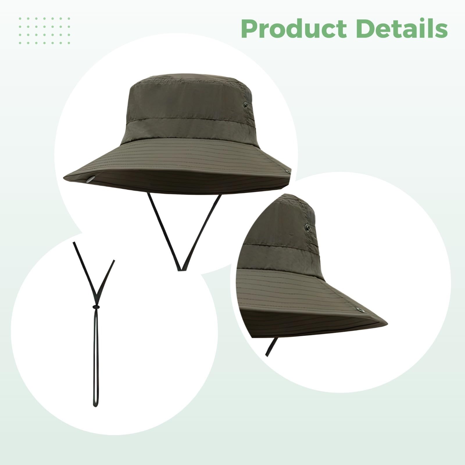 Cappello da sole UPF 50+ da uomo, protezione dalla luce solare, sottogola regolabile, design traspirante perforato al laser, cappello da pesca a tesa larga in nylon impermeabile di qualità