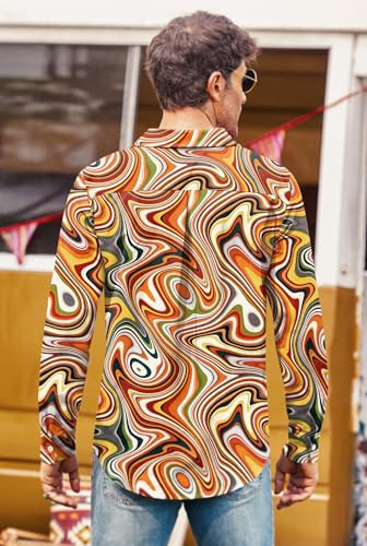 Mainfini Men's 70s Hippies Dress Shirt Floral Paisley Printed Long Sleeve Button Shirts (S-XXL)4