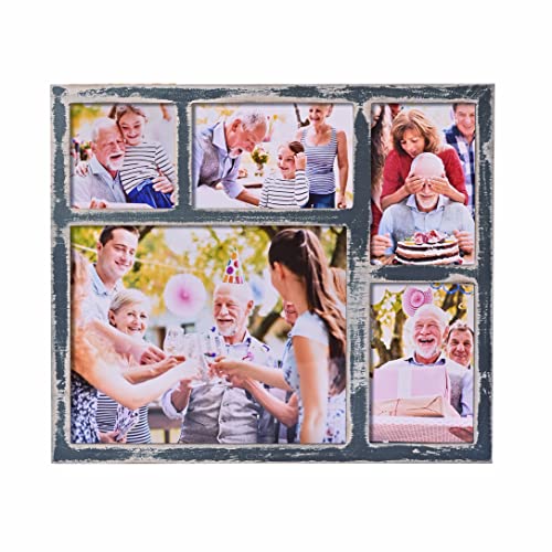 Mont Pleasant Farmhouse 4X6 Picture Frame With 5 Openings Display Multiple 8X10,Two 4X6 And 4X4 Photos Wood Collage Frame For Wall Mounting Or Tabletop Display-Great For Weddings (Blue) #TOP5