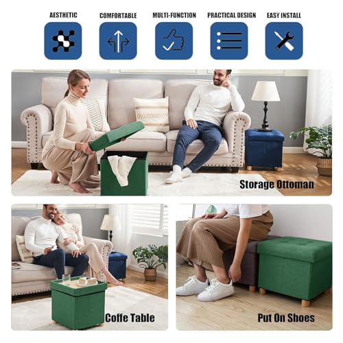 Image of BRIAN & DANY 15 Inches Ottoman with Storage, Square Small Storage Ottoman Foot Rest with Legs, Ottomans Foot Stool for Dorm, Living Room, Entryway (Dark Green)