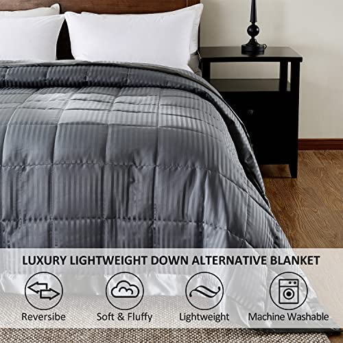 Downluxe King Size Blanket, Lightweight Down Alternative Blanket With Satin Trim (90 X 108 Inch, Grey) #TOP1