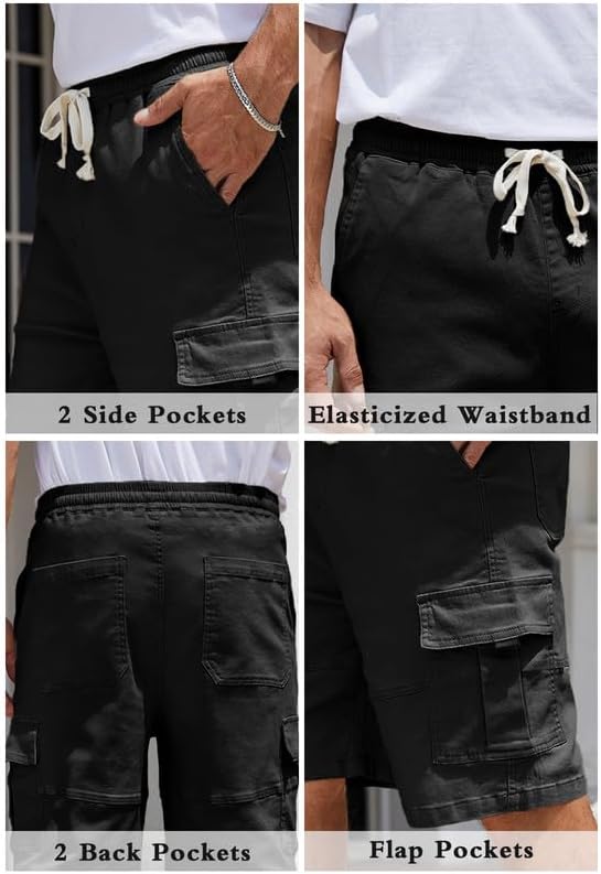 Men's Cargo Shorts Relaxed Fit Drawstring Elastic Waist Stretch Cotton Casual Shorts with 6 Pockets - Image 5