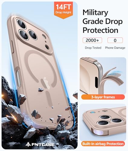 Image of FNTCASE for iPhone 17 Pro Case: [Compatible with Magsafe] Translucent Matte Cases with [Full Camera Protection] [Screen Protector] Military Grade Shockproof Protective Phone Cover - Desert Gold