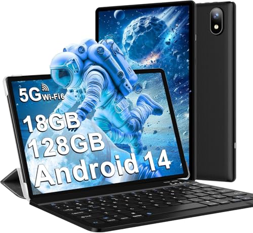 DMOAO Tablet 10 Pollici Android 14 con 18 GB RAM + 128 GB ROM(TF 1TB), FHD Tablet con 5G Wi-Fi 6, Widevine L1, Octa-Core, USB-C, BT 5.0, 6000 mAh, Tastiera + Mouse + Custodia, Nero