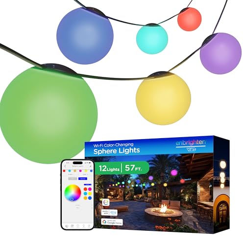 Enbrighten Vibe Sphere Outdoor String Lights, 57ft, 12 RGBWIC Bulbs,