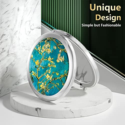 Nipichsha Compact Mirror, Pocket Travel Makeup Mirror, 2-Sided 2X/1X Magnification Compact Mirror, Small Folding Portable Handheld Mirror For Purse, Gift For Women, 2.75In Silver(Van Gogh Almond Tree) #TOP5