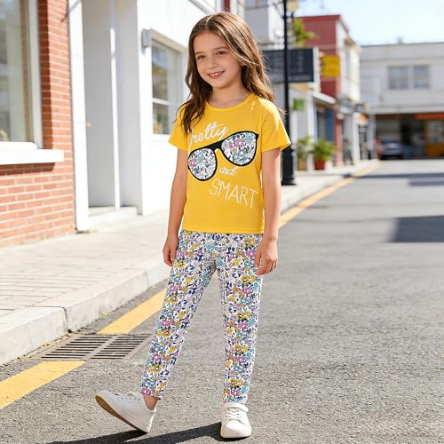Image of 4-7T Kids Toddler Girls Print Outfits Short sleeved Flower Printed Top+Flower Print Pants Set