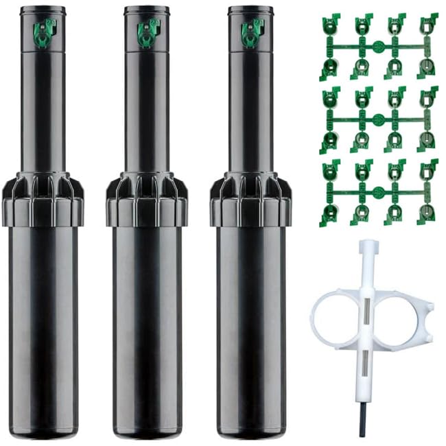 Suinga Pack 3 Aspersor de Riego Hunter SRM-04 1/2'' | Alcance 4 a 9,4 Metros | Aspersor de Turbina Ajustable SRM Hunter | Incluye Llave de Ajuste y Juegos de Toberas, Negro