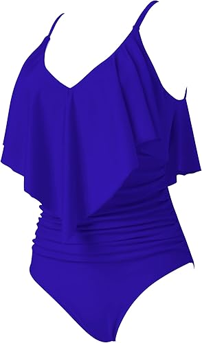 Miniatura 2 de SUUKSESS Trajes de baño de una pieza con volantes adelgazantes para mujer, con control de abdomen y fruncido