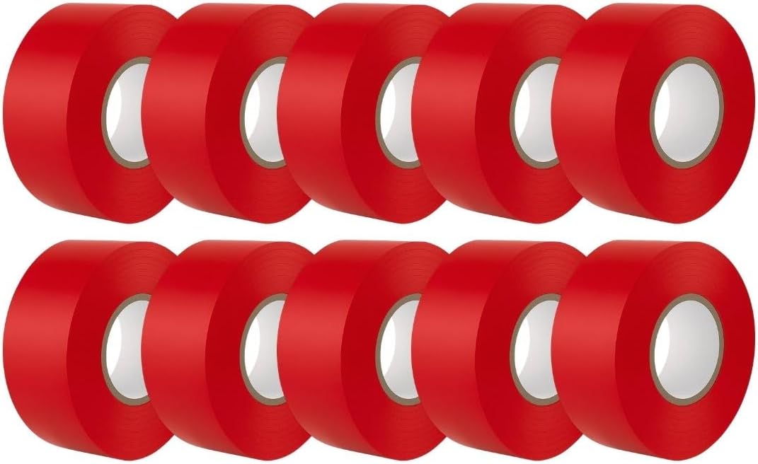Red Wide Electrical Tape, 25mm x 20m, 10 Rolls of Strong Self-Adhesive PVC Insulation Tape for Insulating, Repairing and Protecting Electrical Wires