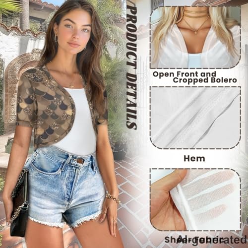 Image of Women's Shrug Short Sleeve Bolero Open Front Knit Party Tulle Cardigan Cropped Cardigan Shoulder Cover Up