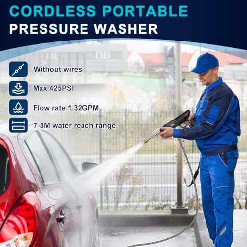 Image of Vruta (Double Battery) Car Washer High Pressure Gun Rechargeable 48V 12000mAh | Cordless Portable Wireless Pressure Washer Gun | Car Wash Bike Washing Cleaning with Adjustable Nozzle, Car Washing