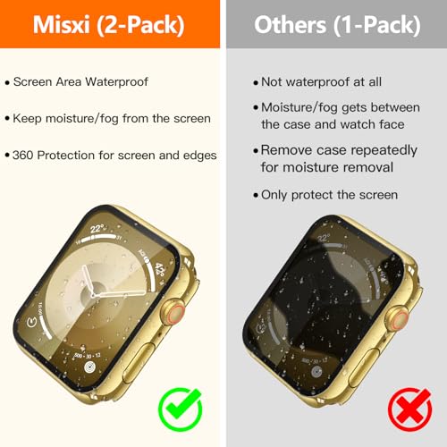 Image of Misxi [2 Pack] Waterproof Hard Case with Tempered Glass Compatible with Apple Watch Series 9 Series 8 Series 7 45mm, Ultra-Thin Cover for iWatch Screen Protector, 1 Gold + 1 Transparent