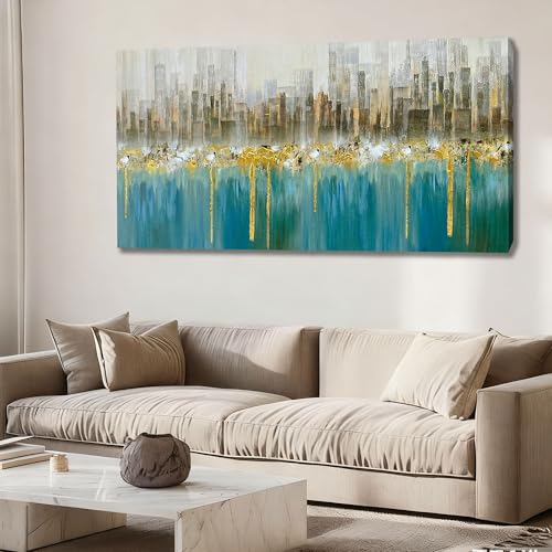 Ardemy Abstract Canvas Wall Art Large Teal and Gold Pictures Wall Decor Living Room Modern Textured Paintings Artwork for Walls Bedroom Dining Room Home Office, 58"x29" 58"L x 29"W Teal abst