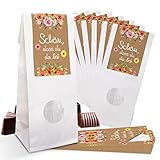Schöne bunte Geschenktütchen - als Alternative zum Geschenkpapier oder Geschenk-Schachtel - zum Befüllen und selber basteln Eurer Geschenke an die Gäste. Das Set haben wir mit mehreren verschiedenen Tüten und Farben - auch können Aufkleber und Tüten separat gekauft werden. Über die lieben Worte SCHÖN, DASS DU DA BIST freut sich jeder - noch dazu ist das eine schöne Dekoration für Eure Feier.